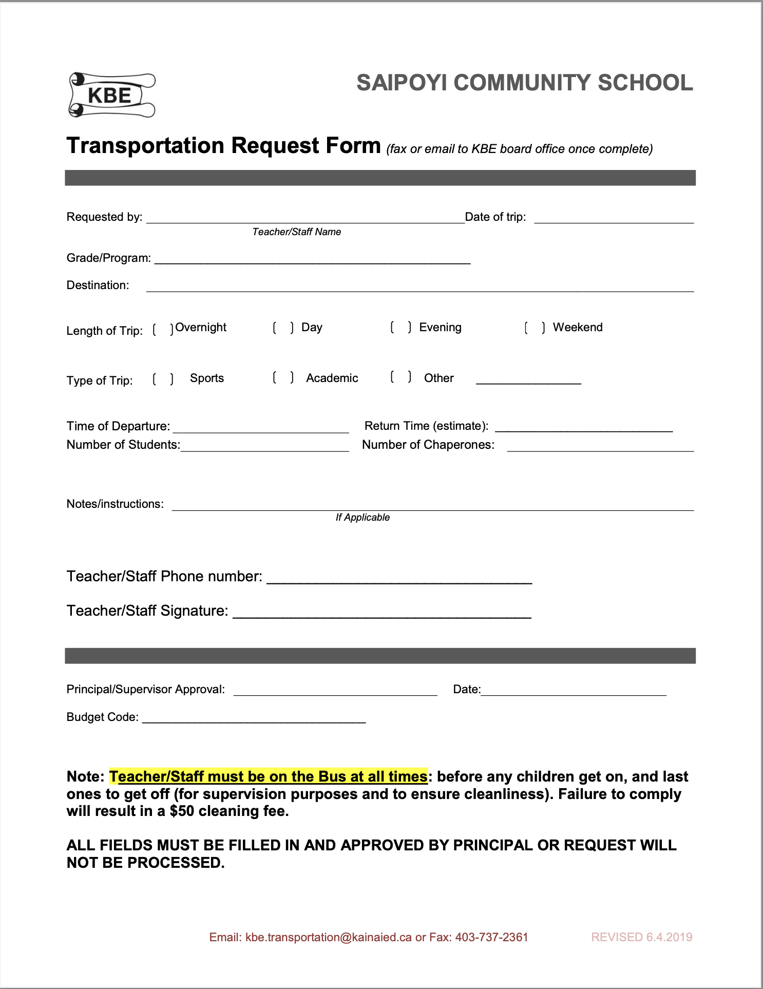 Transportation Request Form SCS